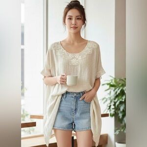 Mes Demoiselles Paris Joie Cream Lace Trim Women's Top